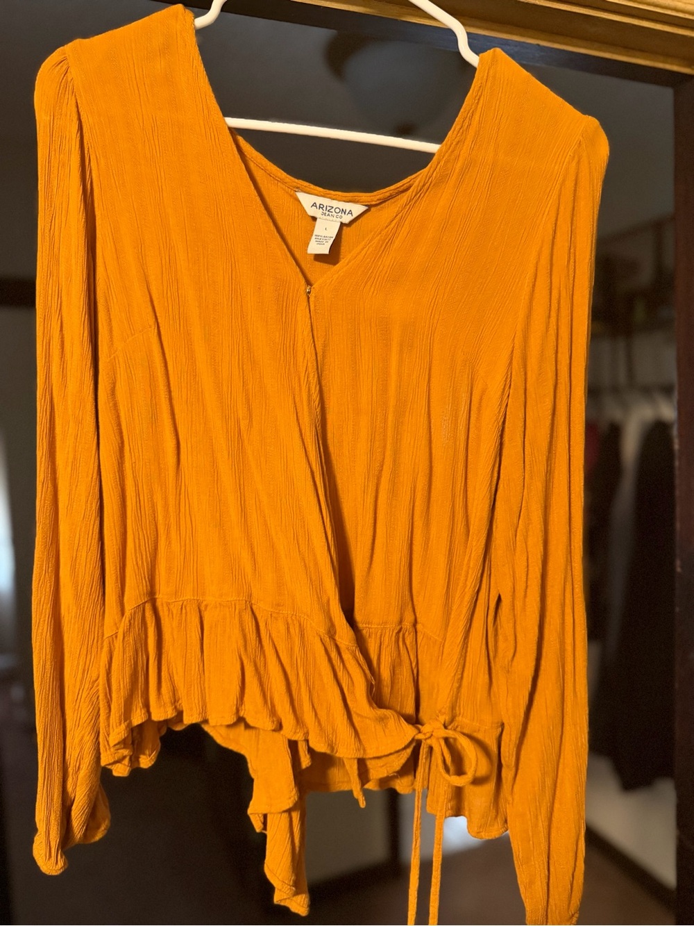 Arizona Jean Company Mustard Wrap Tie Long-Sleeve Blouse
